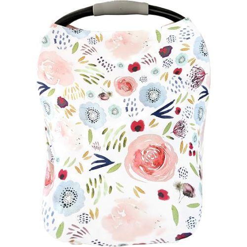 Pobi Baby Car Seat Covers and Nursing Cover - Soft and Stretchy Floral Pattern (Beauty)