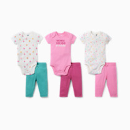Small Story Organic Cotton Short Sleeve Bodysuit & Pant 6-Piece Gift Set - Sweet Treats, 0-3 M