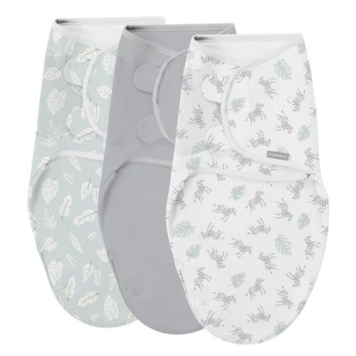 SwaddleMe by Ingenuity Easy Change Baby Swaddle in Size Small/Medium, 0-3 Months, 7-14 Pounds, 3-Pack with Easy Change Zipper -Zebra Botanical
