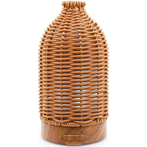 Essential Oil Diffuser - Multifunction Aromatherapy Diffuser 7 LED Color Changing Light 100ML Rattan Diffuser Easy to Clean Suitable for Home,Office (Tan)