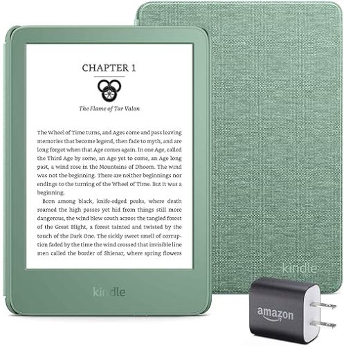 Kindle Essentials Bundle including Kindle (2024 release) - Matcha, Fabric Cover - Matcha, and Power Adapter