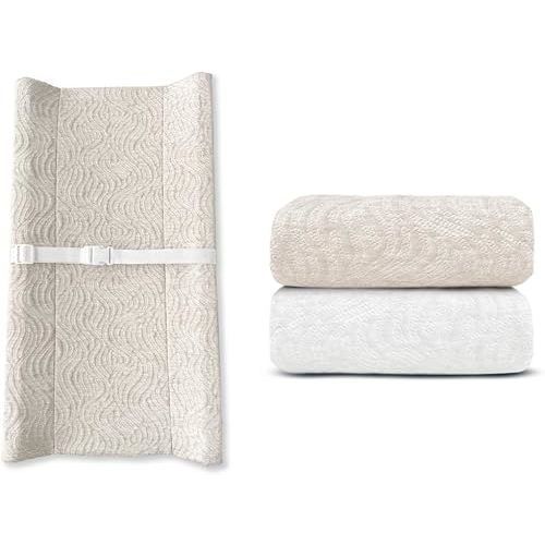 Contoured Changing Pad w/Cover (Off White, Wave) + Replacement Covers - 2 pk (Off White & Oatmilk, Wave)