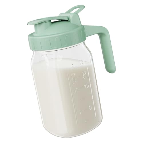 JunVpic Breast Milk Pitcher Jug - 32 oz Glass Mason Jar Airtight Pitcher with Pour Spout Handle for Breastmilk, Iced Tea, Ice Drinks Storage Container(Green)