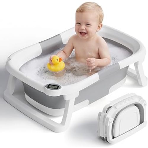 Collapsible Baby Bathtub with Thermometer, 0-36 Months, Grey