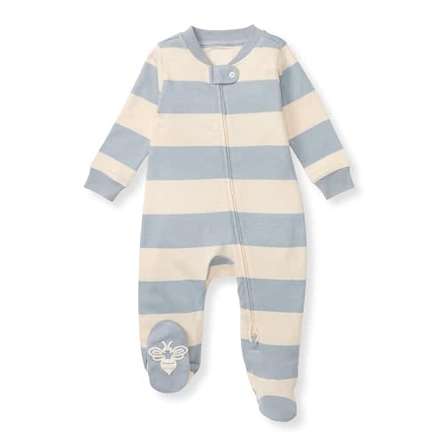 Burt's Bees Baby Boys' Sleep & Play PJs, 100% Organic Cotton One-Piece Zip Front Jumpsuit, Baby Boys Footie Pajamas & PJs