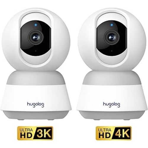Hugolog 3K & 4K Indoor Pan/Tilt Security Camera with Auto-Focus,Ideal for Baby Monitor/Pet Camera/Home Security,Starlight Color Night Vision,Human/Pet AI,Noise Reduction,US Cloud,Works with Alexa