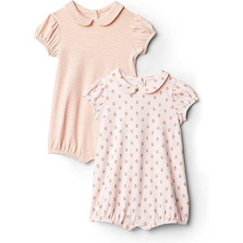 Amazon Essentials x Sofia Grainge Baby Girls' Short Sleeve Peter Pan Collar Romper, Pack of 2