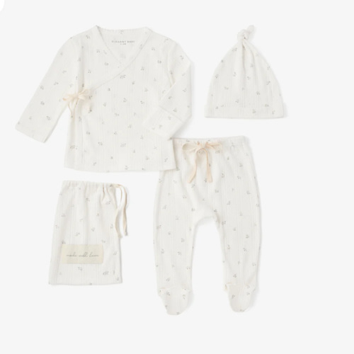 White Floral Organic Cotton Pointelle Layette 2 Pc Gift Set – Elegant Baby