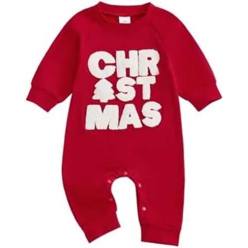 0-18 Months Newborn Baby Boy Girl Christmas Outfit Red Letters Xmas Sweatshirt Romper Fall Winter Clothes