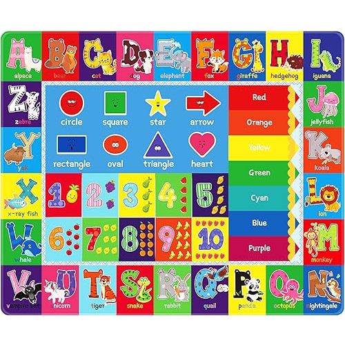 Baby Play Mat Kids Rug for Playroom, Playtime Collection ABC, Numbers, Animals, Rainbow and Shapes Educational Area Rugs for Kids Room Classroom, 59x 39.4 inch