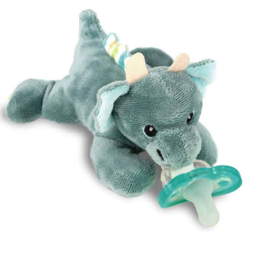 RaZbaby JollyPop Pacifier, Holder w/Detachable Baby Pacifier, Stuffed Animal RaZbuddy, All Ages 0M+, 100% Medical Grade USA Made Silicone, Machine Washable, Textured & Easy to Hold – Dragon