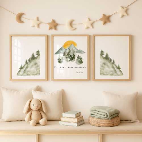Dr. Seuss Nursery Art: Kid, You'll Move Mountains Quote, Camping Wall Art, Motivational Quote, Baby Shower Gift, Nursery Poster Print 8x10