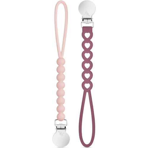 Ryan & Rose Cutie Clip 2 Pack - Pacifier Clip Holder Silicone (Judy-Blush/Hart-Raisin)