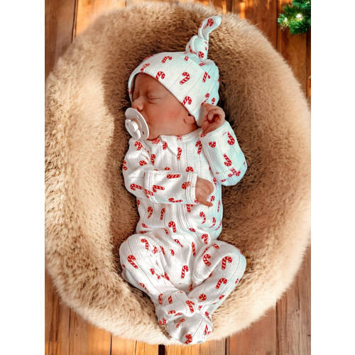 Candy Cane / Organic Pointelle 2-Way Zip Footie