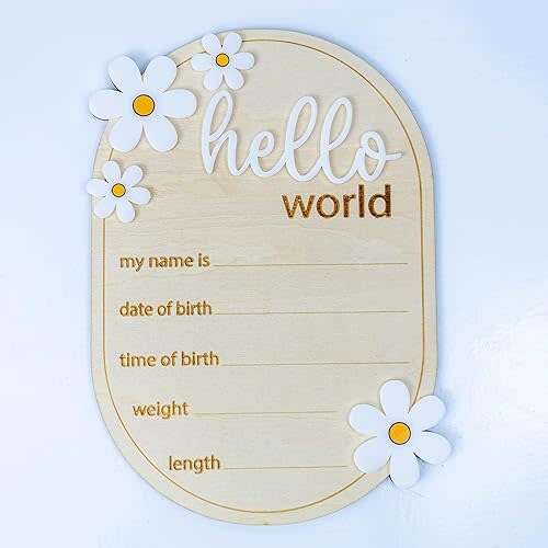 Wooden Hello World Sign for Newborn Baby, Nursery Decor Hello World Newborn Signs, Birth Announcement Sign, Baby Shower Hospital Nursery for NewbornGirls (M05)