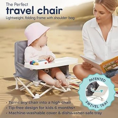 Amazon.com : Hiccapop OmniBoost Travel Booster Seat with Tray for Baby, Dining Table, Camping, Beach, Grandma’s | Folding Portable Tip-Free Design Straps to Kitchen Chairs : Baby