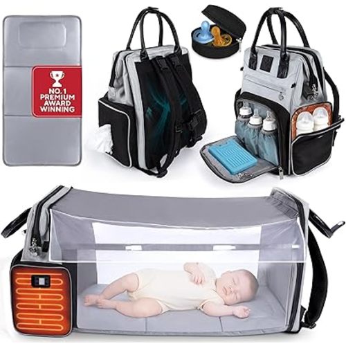 Award-Winning Baby Diaper Bag with Changing Station –Large Multifunction Waterproof Diaper Bag Backpack , Warm Bottle Pockets, Travel Baby Organizer Mom & Dad, Baby Essentials Must Have, Newborn Gift