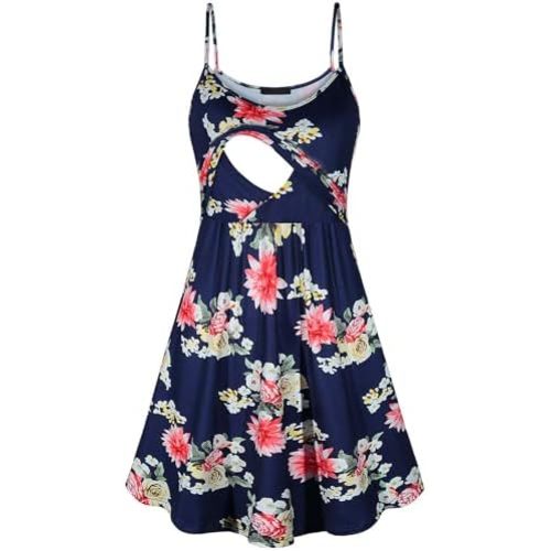 connche Floral Maternity Summer Dress Spaghetti Strap Nursing Breastfeeding