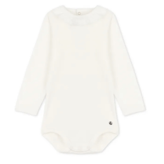 Organic Cotton Peter Pan Collar Baby Bodysuit | White