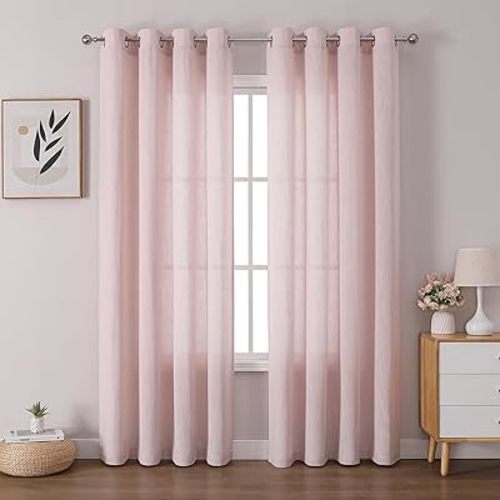 Farmhouse Curtains for Living Room Light Filtering 95 Inch Curtains 2 Panel Set Window Drapes for Bedroom Privacy Semi Sheer Neutral Country Dining Room Nursery Curtain Panels Blush Pink