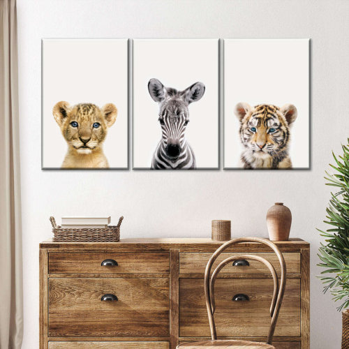 Zoomie Kids Kids Animals Young Safari Animals Multi Piece Canvas Print On Canvas 3 Pieces Set | Wayfair
