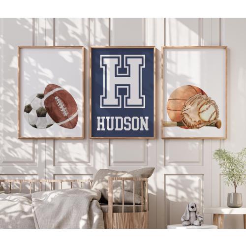 Personalized Sports Nursery Wall Art Print - Kids Sports Bedroom Decor Poster - Printable