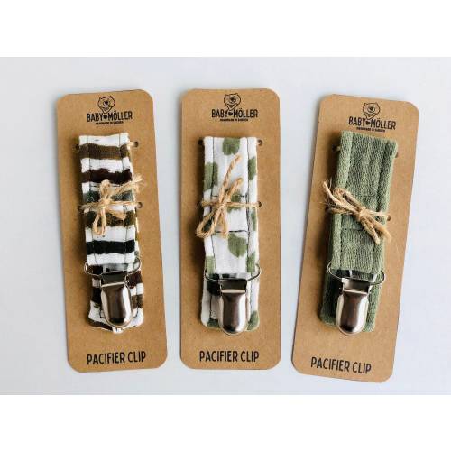 Sage Green Pacifier Chain Soft Soother Strap Cotton Muslin Dummy Clip Baby Pacifier Holder Lightweight Soother Strap Animal Print Fabric