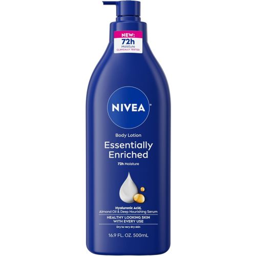 NIVEA Essentially Enriched Body Lotion for Very Dry Skin with Hyaluronic Acid, Almond Oil and Deep Nourishing Serum, 72-Hour Body Moisturizer, 16.9 Fl Oz Pump Bottle