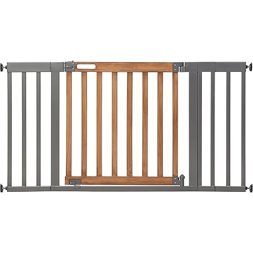 Summer Infant West End Extra Wide Safety Pet and Baby Gate, 36"-60" Wide, 30" Tall, Pressure or Hardware Mounted, Install Wall to Wall in Doorway, Auto Close Walk-Thru Door - Oak Wood and Metal