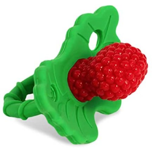 RaZbaby RaZberry Silicone Baby Teether Toy - Berrybumps Soothe Babies Sore Gums - Infant Teething Toy - Hands Free Design - BPA Free - Easy-to-Hold Design - Teething Relief Pacifier - Fruit Shape/Red