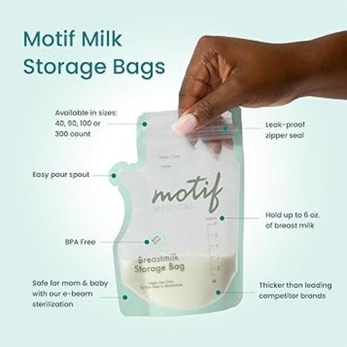 Amazon.com: Motif Medical Breastmilk Storage Bags - Freezer Bag w/Easy Pour Spout, Write-On Label - Leak-Proof Double Zipper Milk Bags for Breastmilk - Breastfeeding Mom Gifts (6 oz, 300 Count) : Baby