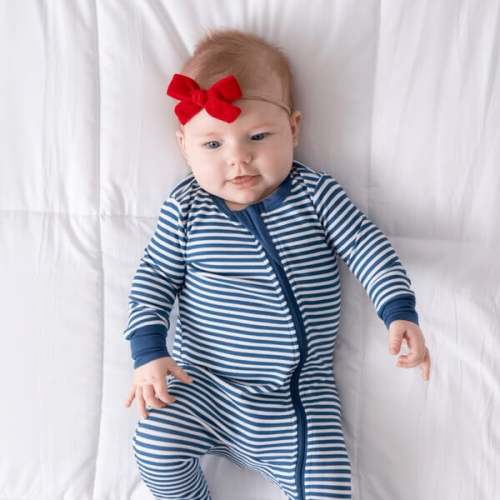 Baby Bamboo Pajamas W/ DreamCuffs®, Navy Stripe - Dreamland Baby | Maisonette