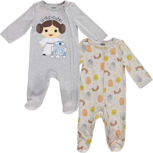 Star Wars R2-D2 Princess Leia Infant Baby Girls 2 Pack Zip Up Sleep N' Plays Newborn to Infant