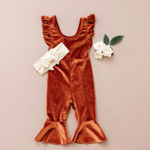 Dinah Velvet Jumpsuit in Rust | Reverie Threads
