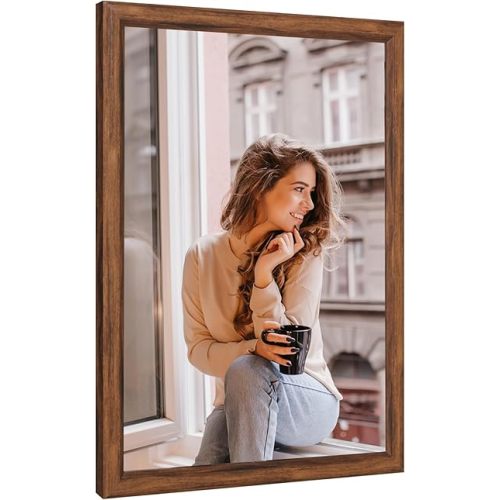 20x28 Wood Frame Brown, Rustic Natural Wooden 28x20in Poster Picture Frame, Distressed 20 x 28inch Woodgrain Gallery Photo Frame with HD Plexiglass, Horizontal Vertical Wall Mounting Display 1pcs