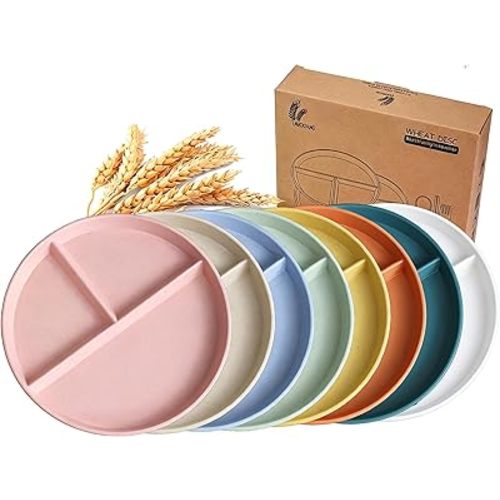 9-Inch Large Multicolor Wheat Straw Divided Plates – Unbreakable 3-Compartment Plates for Portion Control & Healthy Eating Microwave & Dishwasher Safe – Eco-Friendly & Reusable (8)