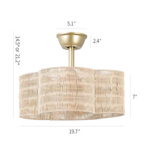 BEIGE - Scalloped Rattan Ceiling Fan with Remote and Light