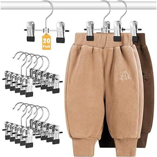 DOIOWN 20 Pack Baby Hangers, Baby Pants Hangers with Clips,Toddler Hangers for Pants, Skirts, Clothes, Non Slip Space Saving Kids Hangers for Closet Organization, Baby Essentials Closest Organizer
