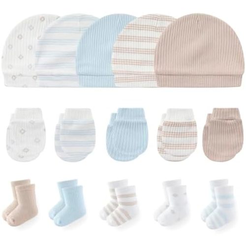 Newborn Baby Boy Girl Caps Mittens Socks Set Cotton Baby Essentials Accessories (Hats+Gloves+Socks)