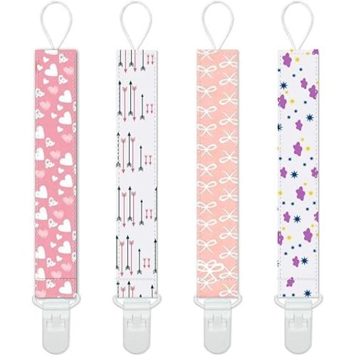 Yoofoss Pacifier Clips 4 Pack Baby Pacifier Holder for Girls Plastic Teething Clip Universal Holder Leash for Pacifiers Teething Toy and Soothie