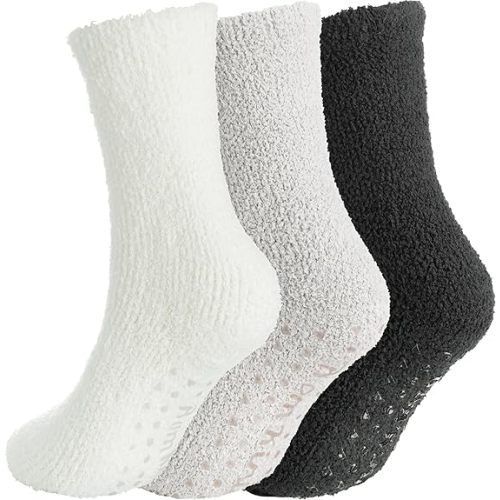 Grip Fuzzy Slipper Socks Women - Cozy Warm Hospital Socks with Grips - Non Slip Fleece Sock Gifts Size 5-10