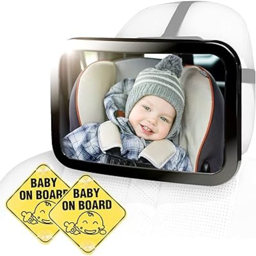 CARTMAN Baby Car Mirror, Safety Car Seat Mirror for Rear Facing Infant with 2 Pack Baby on Board Signs Suction Cups, Shatterproof, Fully Assembled, Crash Tested and Certified