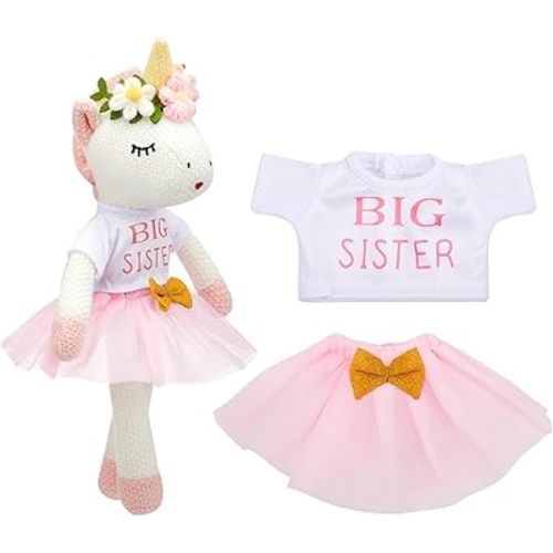 Blueweenly Big Sister Gift for Girls 11.8 Inches Unicorn Stuffed Animal Plush Doll with Pink Tutu Skirt and White Message Big Sister Shirt, Gifts for Girls Toddler