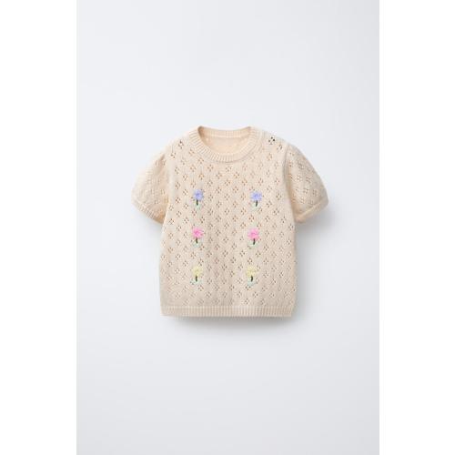 EMBROIDERED FLOWER OPENWORK KNIT TOP - Ecru | ZARA United States