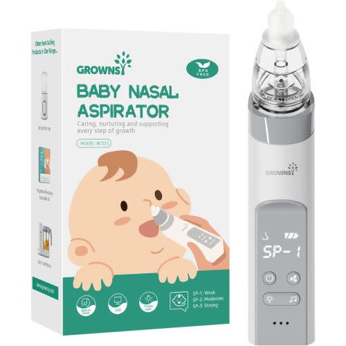 GROWNSY Nasal Aspirator for Baby, Baby Nose Sucker Pro  with 3 Soft Silicone Tips, Adjustable Suction, Electric Nose Suction for Baby, Built-in Music & Light Soothing - Grey