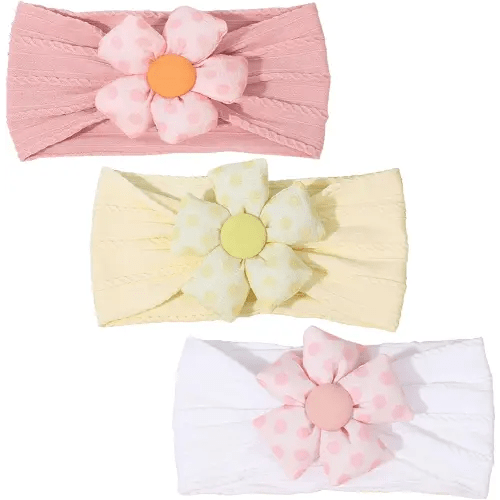 3 Pcs Baby Flower Headbands Baby Girls Nylon Headband Soft Hairbands Hair Accessories for Newborn Infant Toddler Kids (Yellow Pink White)