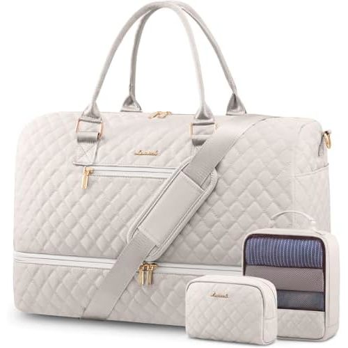 LOVEVOOK Travel Duffle Bag for Women, Weekender Overnight Bag with Shoe Compartment, Carry on Bag with Toiletry Bag, Gym Duffel Bag with Wet Pocket, Hospital Bags for Labor and Delivery 3 Pcs Set