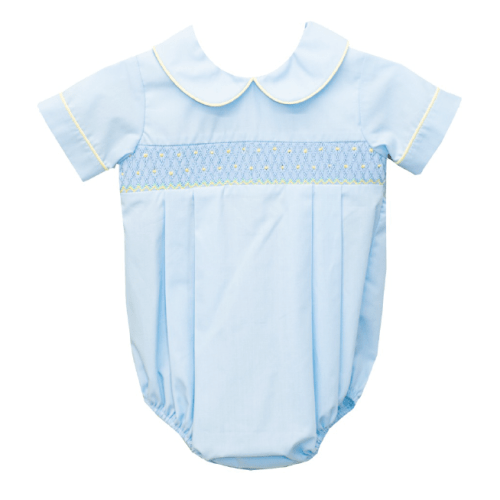 Geo Smocked Lt. Blue Broadcloth Bubble