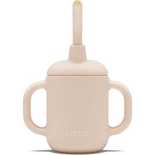 Lalo Little Cup, Non-Toxic Silicone Straw Cup with Handles - Baby and Toddler Sippy Cup - Mini Cup and Straw Training System, 4oz, Grapefruit