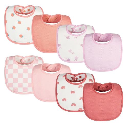 Tiny Twinkle 8 Pack Baby Food Bibs for Eating - Waterproof & Absorbent 6-12 Months Infant Bibs, OEKO-TEX Certified Drooling Bibs for Baby Led Weaning(Girl Print 8-Pack)